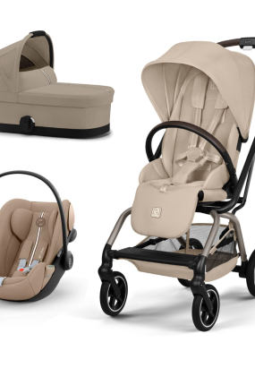 Babymatters Carucior 3 in 1 pentru copii Cybex Gold Eezy S Twist +2, cu landou si scoica Cloud G Plus, Almond Beige cu cadru Taupe