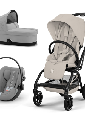 Babymatters Carucior 3 in 1 pentru copii Cybex Gold Eezy S Twist +2, cu landou si scoica Cloud G Plus, Dune Grey cu cadru Black