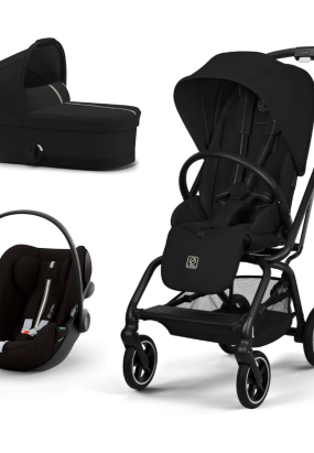 Babymatters Carucior 3 in 1 pentru copii Cybex Gold Eezy S Twist +2, cu landou si scoica Cloud G Plus, Magic Black cu cadru Black