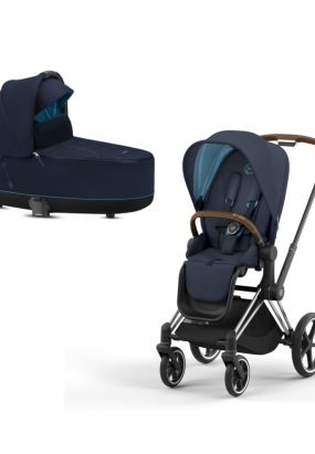 Babymatters Pachet promotional 2 in 1 Cybex Priam, premium, cu landou  - Nautical Blue cu cadru Chrome Brown