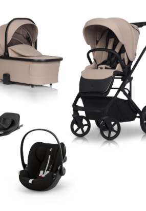 Babymatters Carucior 4 in 1 pentru copii, Cavoe MOI XL, cu scoica Cybex Cloud G Plus si Baza G, Macaroon
