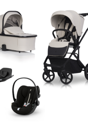 Babymatters Carucior 4 in 1 pentru copii, Cavoe MOI XL, cu scoica Cybex Cloud G Plus si Baza G, Ecru
