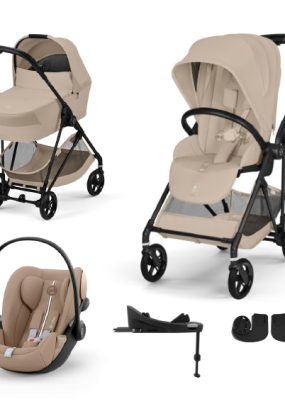 Babymatters Carucior 4 in 1 Cybex Melio Carbon pentru copii, cu landou, scoica auto Cloud G si baza G, Almond Beige