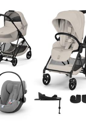 Babymatters Carucior 4 in 1 Cybex Melio Carbon pentru copii, cu landou, scoica auto Cloud G si baza G, Dune Grey