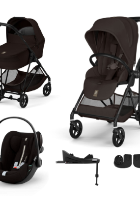 Babymatters Carucior 4 in 1 Cybex Melio Carbon pentru copii, cu landou, scoica auto Cloud G si baza G, Chocolate Brown