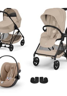 Babymatters Carucior 3 in 1 Cybex Melio Carbon pentru copii, ultra usor, cu landou si scoica auto Cloud G, Almond Beige