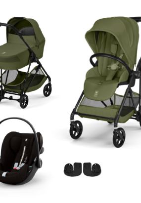 Babymatters Carucior 3 in 1 Cybex Melio Carbon pentru copii, ultra usor, cu landou si scoica auto Cloud G, Moss Green