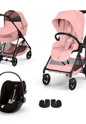 Babymatters Carucior 3 in 1 Cybex Melio Carbon pentru copii, ultra usor, cu landou si scoica auto Cloud G, Candy Pink