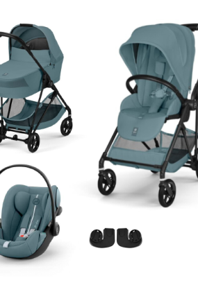 Babymatters Carucior 3 in 1 Cybex Melio Carbon pentru copii, ultra usor, cu landou si scoica auto Cloud G, Stormy Blue