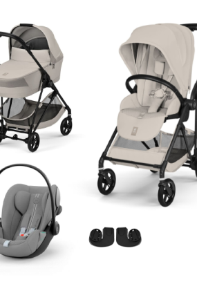 Babymatters Carucior 3 in 1 Cybex Melio Carbon pentru copii, ultra usor, cu landou si scoica auto Cloud G, Dune Grey