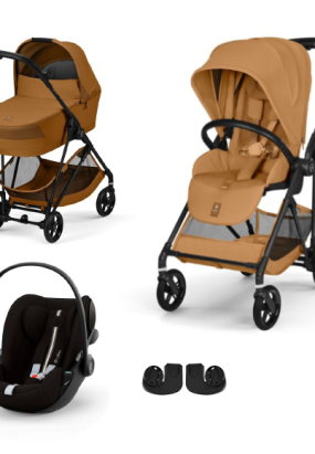 Babymatters Carucior 3 in 1 Cybex Melio Carbon pentru copii, ultra usor, cu landou si scoica auto Cloud G, Cinnamon Yellow