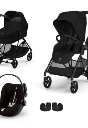 Babymatters Carucior 3 in 1 Cybex Melio Carbon pentru copii, ultra usor, cu landou si scoica auto Cloud G, Magic Black