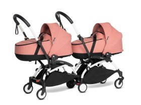 BABYZEN YOYO² CONNECT διπλό καρότσι, με λευκό σκελετό και πορτ-μπεμπέ