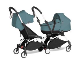 BABYZEN YOYO² CONNECT διπλό καρότσι, με λευκό σκελετό, έγχρωμη συσκευασία και πορτ-μπεμπέ