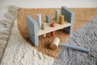 Играчки / Wooden toys - Малка холандска дървена играчка с цилиндри и чук - колекция Ocean Blue - 2