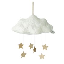 Декорации / Декорации - Аксесоар за детска стая Picca Loulou - Бял декоративен облак със златни звезди, 34 см - 1
