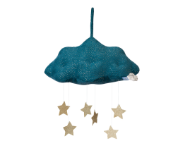 Декорации / Декорации - Аксесоар за детска стая Picca Loulou - Син декоративен облак със златни звезди, 34 см - 1