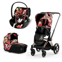 Καρότσι 3 σε 1 για παιδιά Cybex Priam 4.0 Spring Blossom, με μπασκέτα, κέλυφος αυτοκινήτου Cloud T