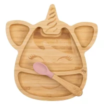 Set farfurie si lingura din bambus Citron, Unicorn