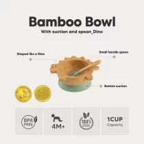  - Бамбуков комплект купа и лъжица с незалепващо покритие Citron, Dino Green - 2
