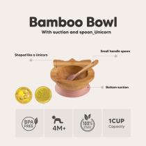 Articole pentru masa / Diversificare si alimentatie - Set bol si lingura din bambus cu suport antiaderent Citron, Unicorn Pink - 2