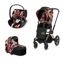 Детска количка 3 в 1 Cybex Priam 3.0 Spring Blossom, с кош, кора за кола Cloud Z