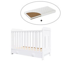 Παιδικό κρεβάτι BabyMatters Giggles, από μασίφ ξύλο, 120x60 cm, με συρτάρι και στρώμα καρύδας