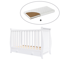 Παιδική κούνια BabyMatters Nido, από μασίφ ξύλο, 120x60 cm, με συρτάρι και στρώμα καρύδας