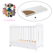  - Patut pentru copii BabyMatters Giggles, din lemn masiv, 120x60 cm, cu sertar si saltea de cocos inclusa - 1