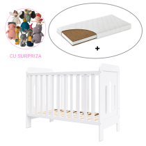  - Patut pentru copii BabyMatters Giggles, din lemn masiv, 120x60 cm, cu saltea de cocos inclusa - 1