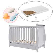 Бебешки кошари / Бебешки кошари - Детска кошара BabyMatters Nido, изработена от масивно дърво, 120x60 см, с включено чекмедже и кокосов матрак - 1