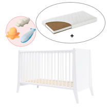 Patut pentru copii BabyMatters Didi, din lemn masiv, 120x60 cm, cu saltea de cocos inclusa