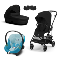 Carucior 3 in 1 Cybex Melio Carbon pentru copii, modern, cu landou si scoica Aton S2
