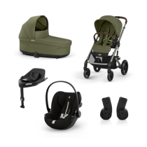 Carucior 4 in 1 Balios S Lux pentru copii, cu landou, scoica auto Cloud G Plus si baza G, Moss Green cu cadru Taupe