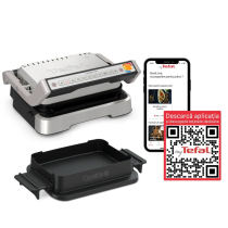 Tefal OptiGrill GC774D30 4в1 интелигентна скара, 9 автоматични програми, свързаност с приложение, тава за фурна, сребристо/черно