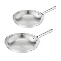 Комплект от 2 тигана Tefal Duetto On B866S234, 24/28 см, неръждаема стомана 18/10, термофузионна основа, индукция, сребрист