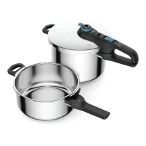 Casa si Curatenie - Set 2 oale sub presiune Tefal Secure Trendy P2584301, 4L si 6L, Inductie, 2 programe gatire, 5 puncte siguranta, Inox, Argintiu - 1