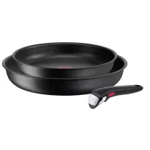  - Set 3 piese Tefal Ingenio Black Stone L3999032, tigai 24/28 cm, maner detasabil, antiaderent Mineralia+, Thermo‑Signal, inductie - 1