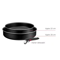 Дом и почистване - Tefal Ingenio Generous Cook комплект от 3 части L3129053, тиган 22/26 см, титаниево незалепващо покритие, термосигнал, индукция - 2