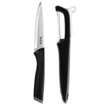 Set pentru curatarea legumelor Tefal Essential K2219255, Cutit utilitar 12 cm, Dispozitiv decojire, Maner Soft Touch, Inox