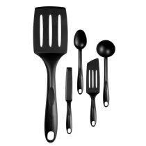 Set de 5 piese Tefal Bienvenue K001A504, Nylon cu 15% fibra de sticla, Rezistenta 220 grade, Sigur pentru antiaderent, Negru