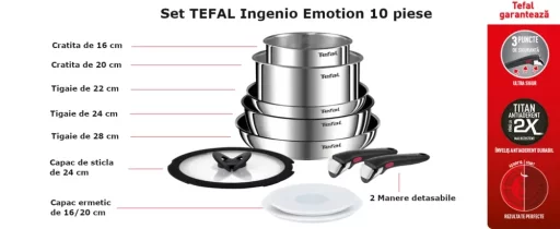 Дом и почистване / Кухненски прибори / Комплекти Tefal Ingenio - Ingenio Emotion L897SA74 Комплект от 10 части, незалепващо покритие, висококачествена неръждаема стомана, индукция - 2