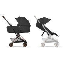 Carucior 2 in 1 pentru copii Cybex Coya Comfort, compact, premium, Sepia Black cu cadru Rosegold