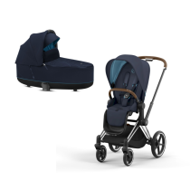 Pachet promotional 2 in 1 pentru copii Cybex Priam, premium, cu landou Lux - Nautical Blue cu cadru Chrome Brown