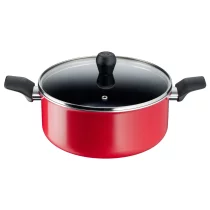  - Тенджера Tefal Easy Series 24 см с капак, 2,67 л, титаниева, термо индикатор, градуирани ръбове, червена - 1