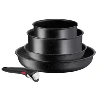  - Tefal Ingenio Black Stone Комплект от 5 части: Тиган 22/28 см, Тенджери 16/20 см, Подвижна дръжка, Mineralia+, Индукция, черен - 1