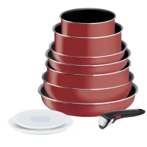 Set 10 Piese Tefal Ingenio Easy Cook&Clean: Tigai, Cratite, Wok, Capace, Maner Detasabil, Rosu