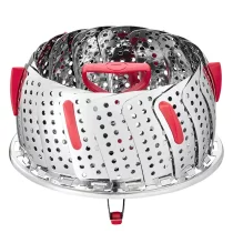 Tefal Ingenio K1993034 кошница за готвене на пара, неръждаема стомана, регулируем диаметър, сребристо/червено
